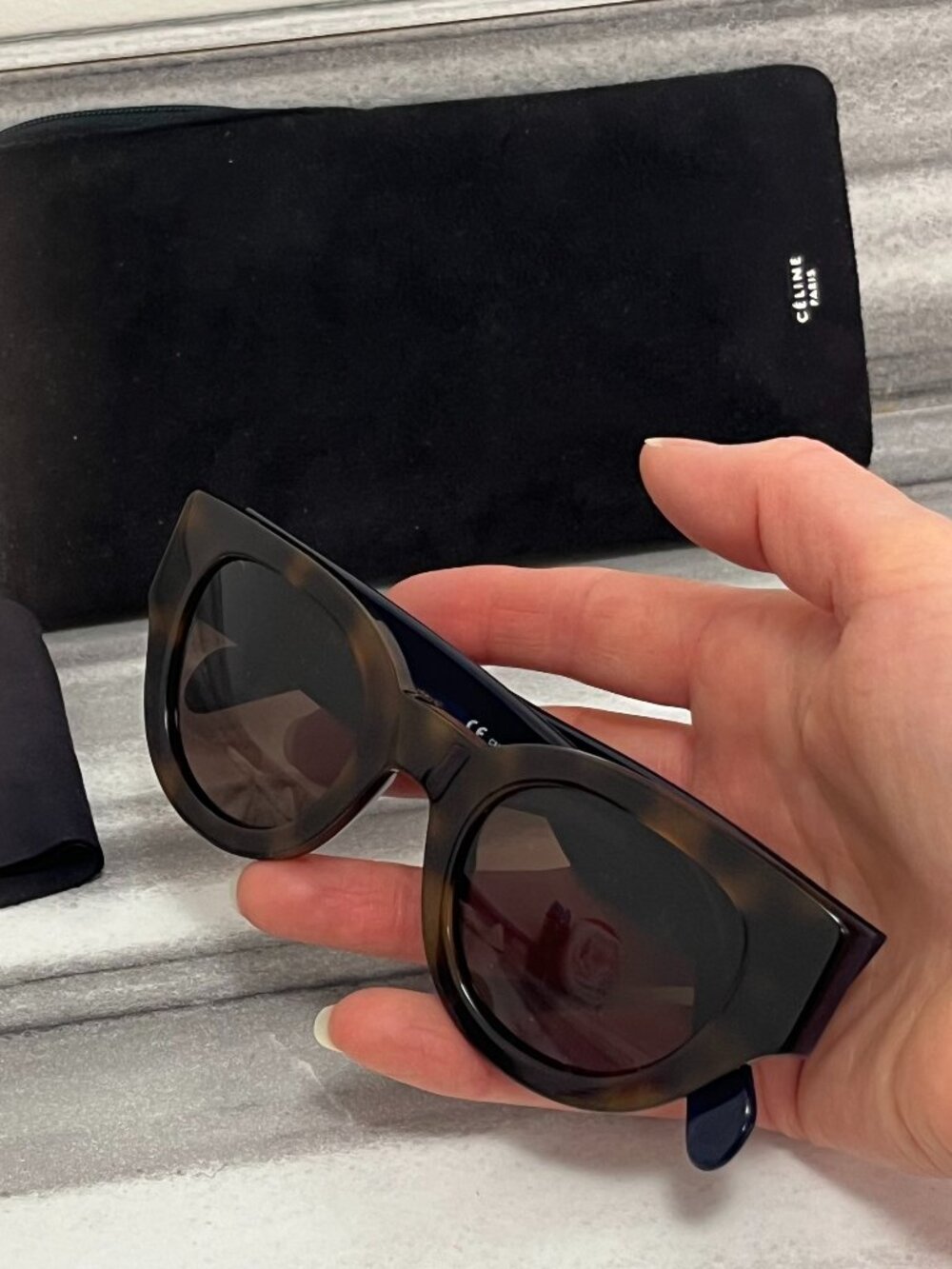 Céline Tortoise & Dark Blue Sunglasses w/ Original Case and Cleaning Cloth